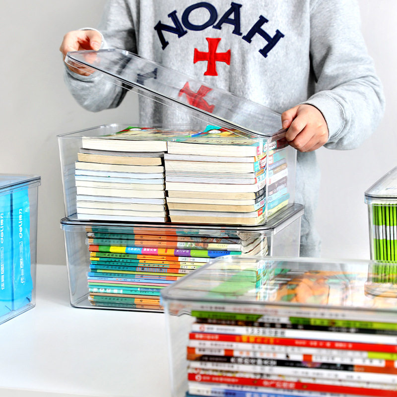 透明收纳箱整理书箱带盖防潮密封储物箱收纳盒大号书本塑料收纳箱