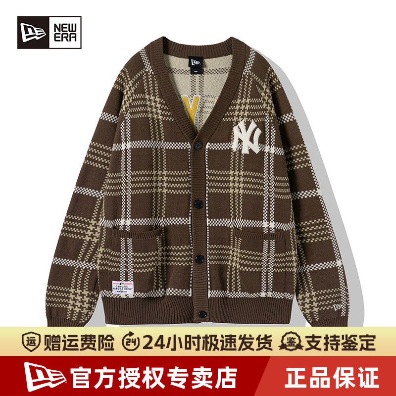 NewEra纽亦华MLB春秋男女款NY潮流格子针织开衫毛衣外套13095687