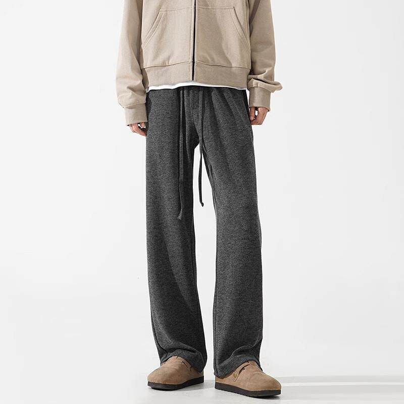 深灰色阔腿卫裤男款春秋慵懒松弛感宽松垂感糯米裤直筒显瘦长裤子