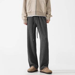 深灰色阔腿卫裤男款春秋慵懒松弛感宽松垂感糯米裤直筒显瘦长裤子