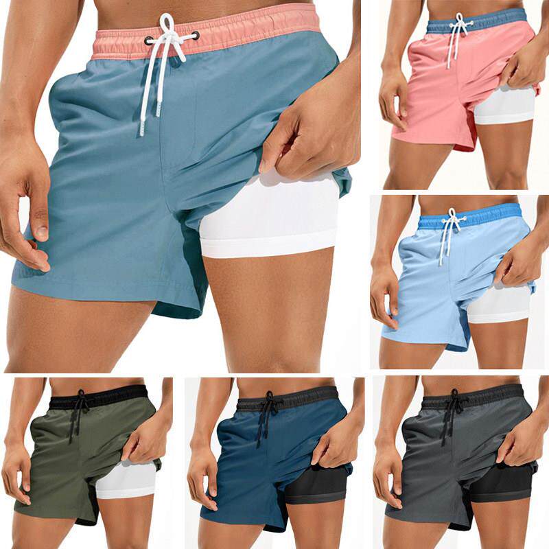 双层可下水沙滩裤男速干 干内衬防尴尬弹力宽松平角温泉泳裤海边