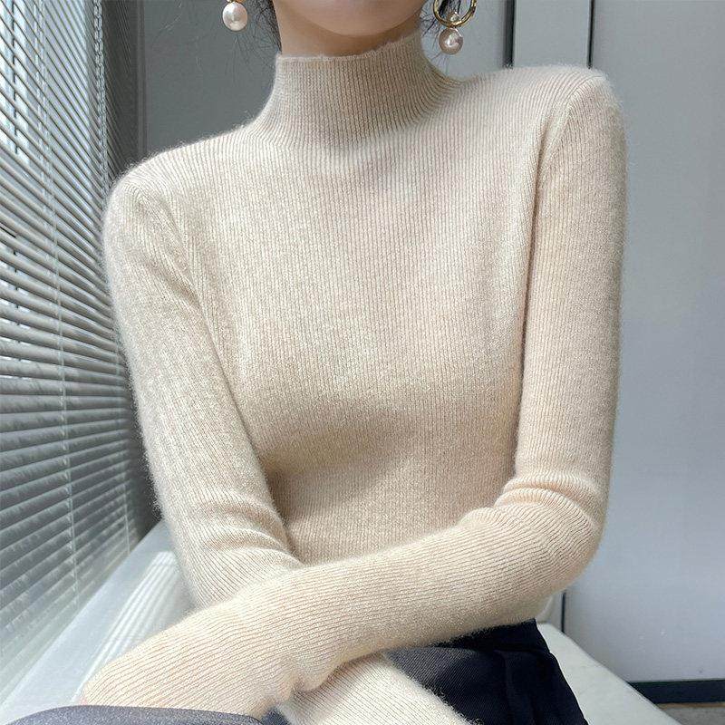 半高领打底衫女气质内搭秋冬新款羊毛长袖针织衫修身显瘦黑色毛衣