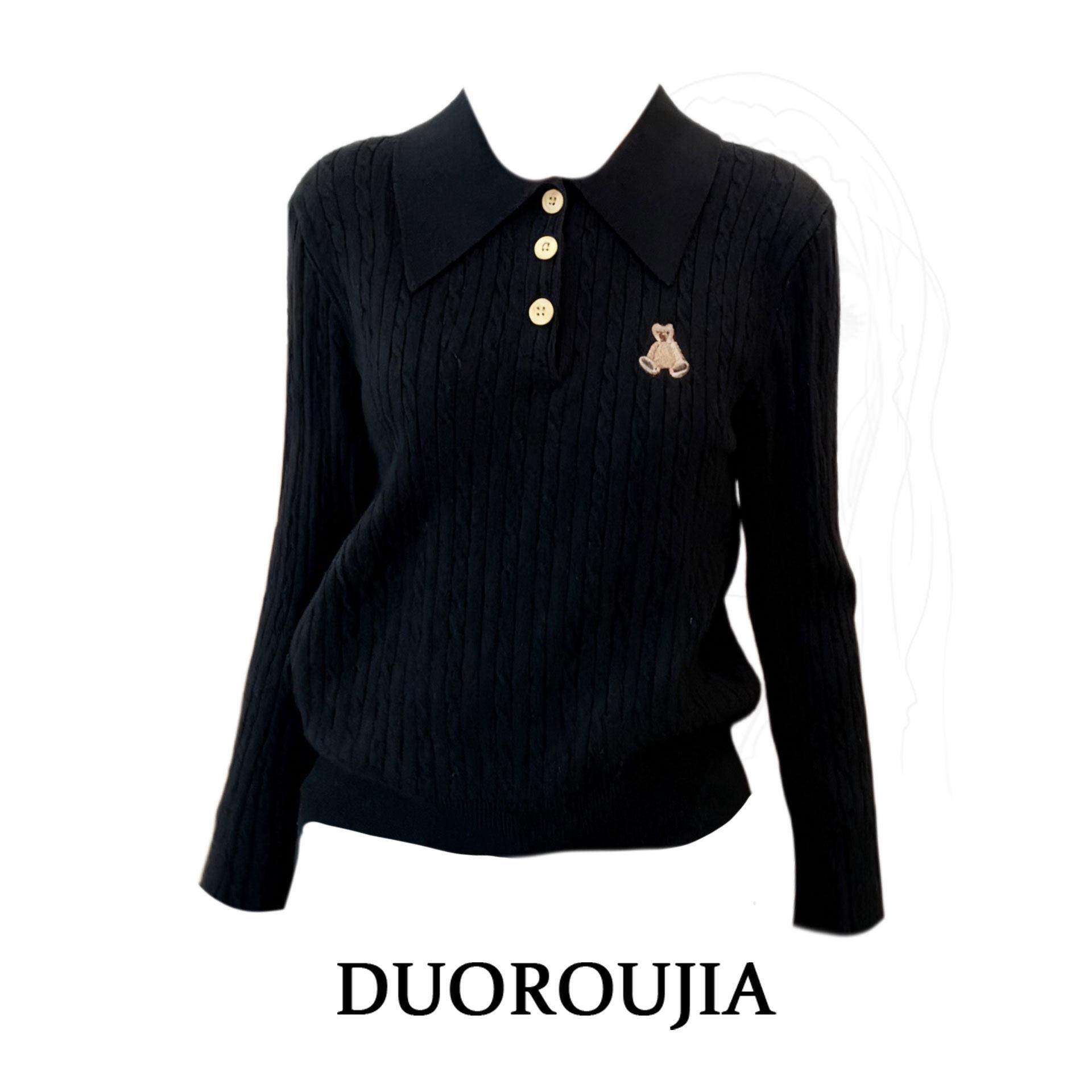 大码黑色polo领毛衣女秋冬新款胖MM宽松显瘦慵懒风针织衫上衣