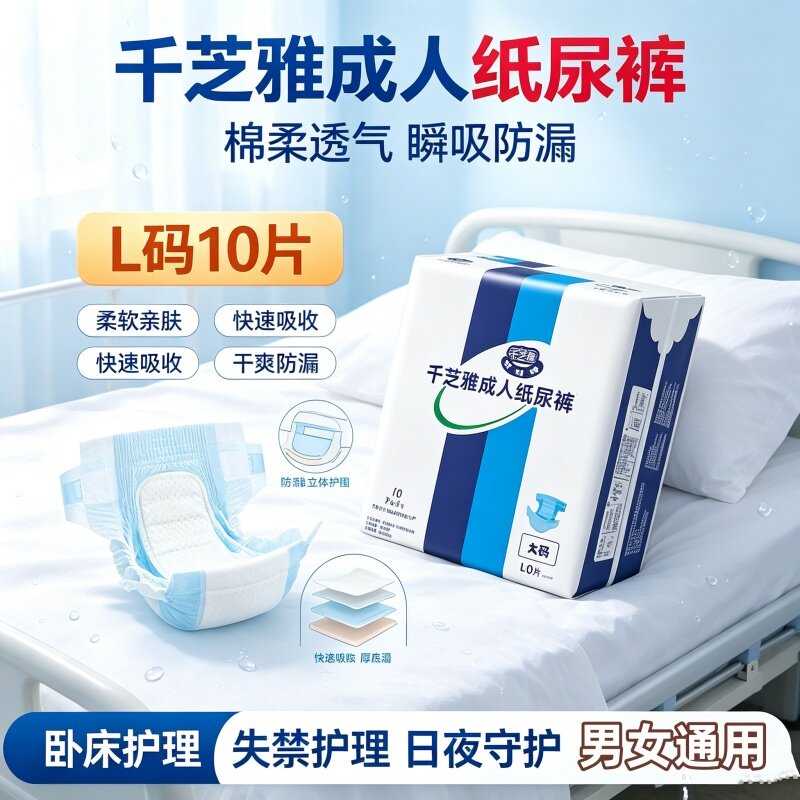 千芝雅速吸防漏成人纸尿裤L-男女加厚尿不湿批发干爽柔透气舒适型