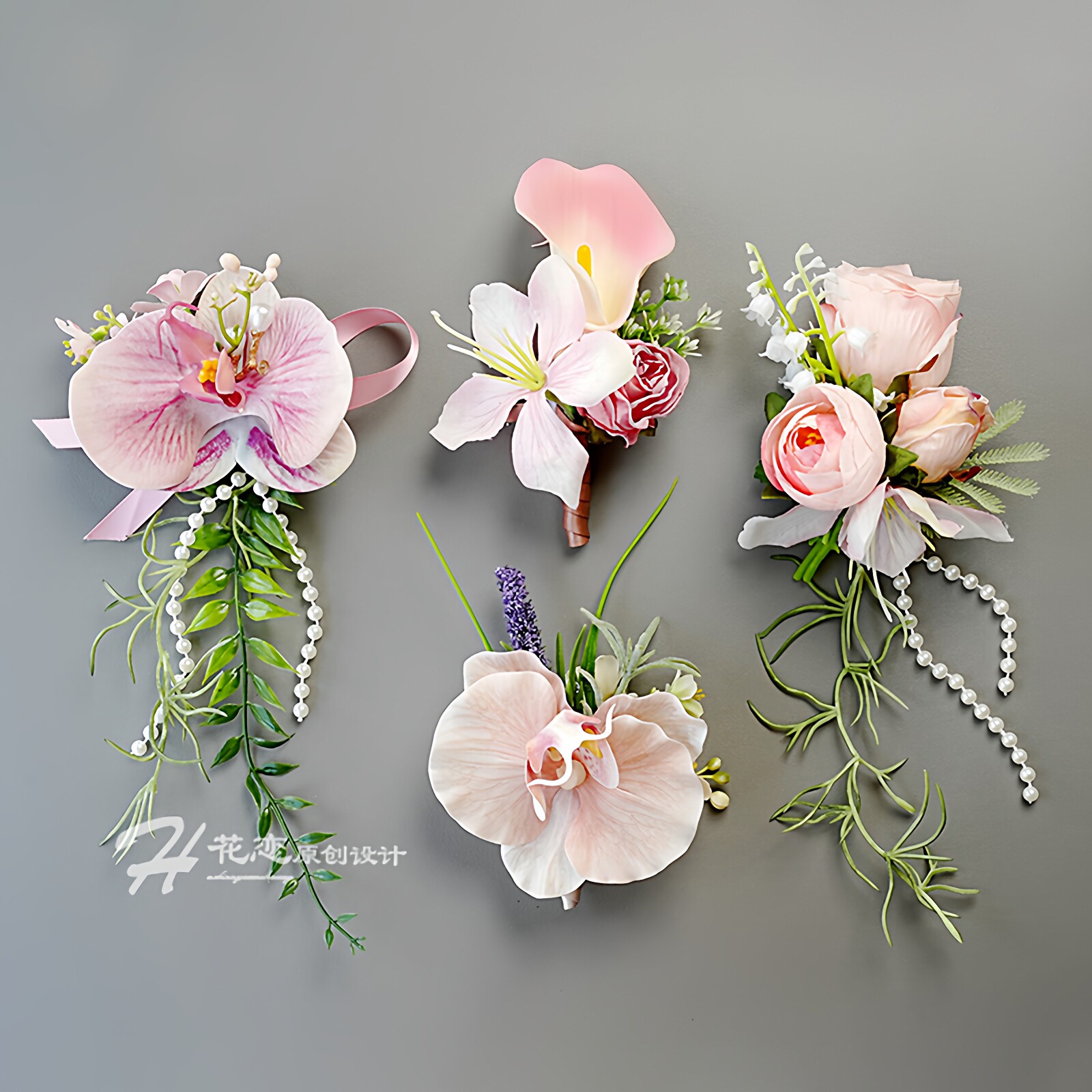 森系婚礼粉色仿真花胸花