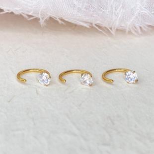 沫沫穿刺 F136镀金钛合金耳骨环镶锆石C形鼻环耳骨环0.8mm软骨环
