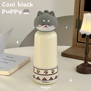 原创可爱小狗保温杯男生水杯情侣咖啡杯便携不锈钢杯子生日礼物