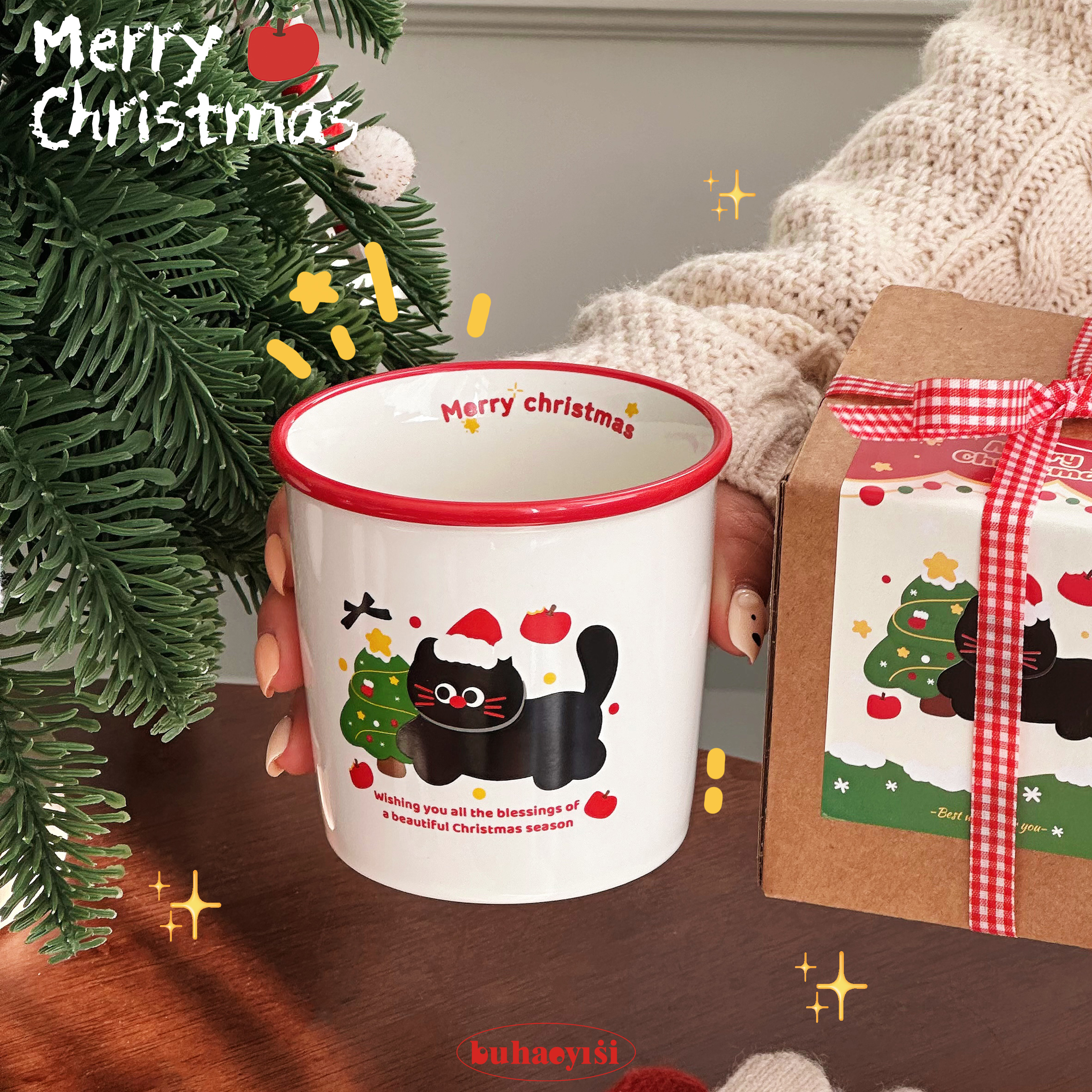 【圣诞小黑猫】送人礼物陶瓷杯子