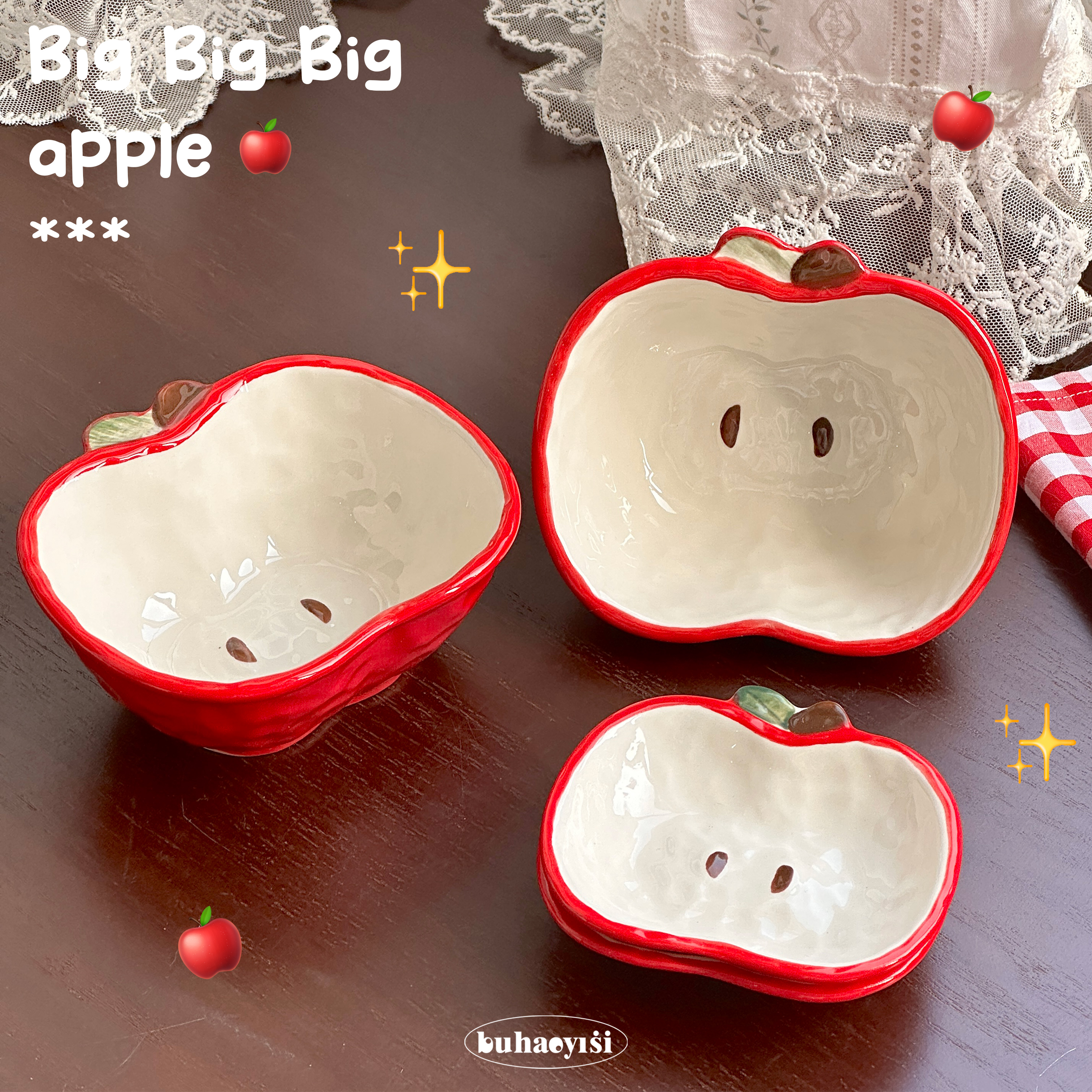 可爱苹果釉下彩高颜值饭碗蘸料碟