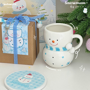 可爱雪人陶瓷马克杯釉下彩咖啡牛奶水杯冬天送人生日礼物女生杯子