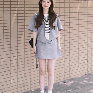 高级感休闲运动服套装女夏季学生宽松显瘦韩版时尚短袖短裙两件套