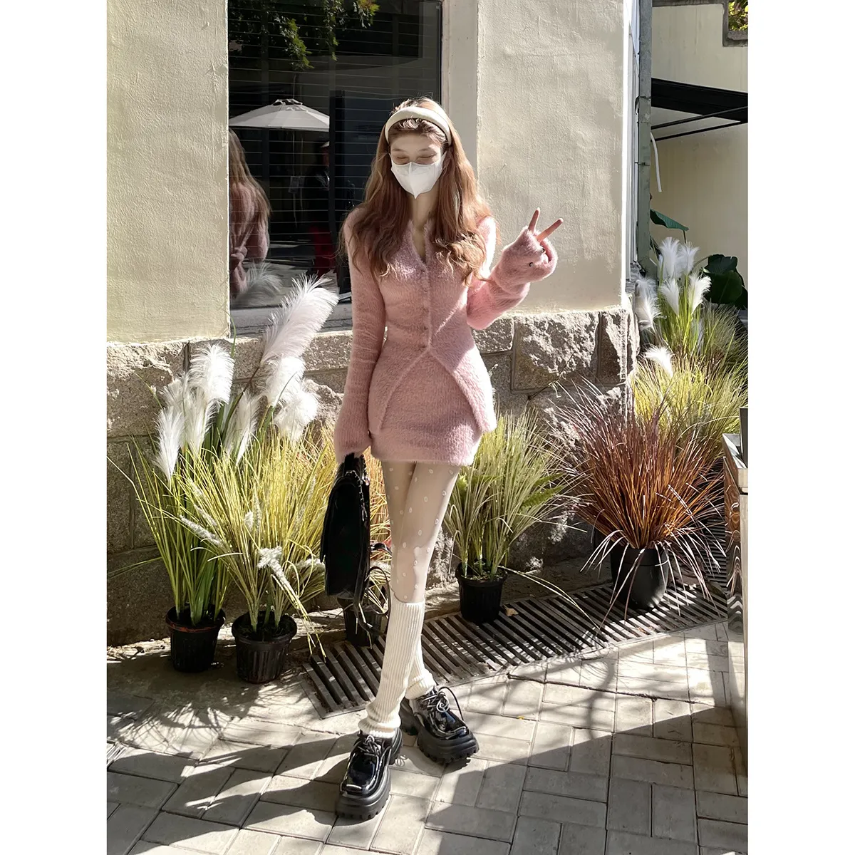 ffcheer 花与爱丽丝 仿貂绒毛衣女秋冬新款显瘦上衣半身裙套装