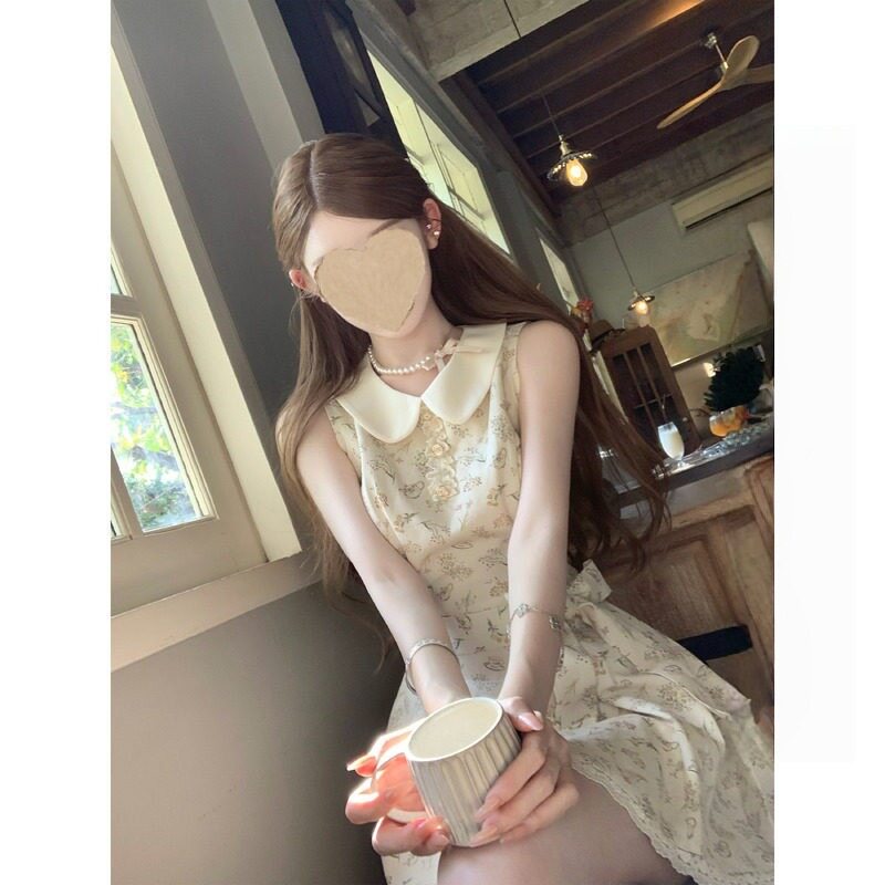 Q女家 馥郁少女/千金感日常全棉碎花连衣裙法式漂亮无袖裙子女夏