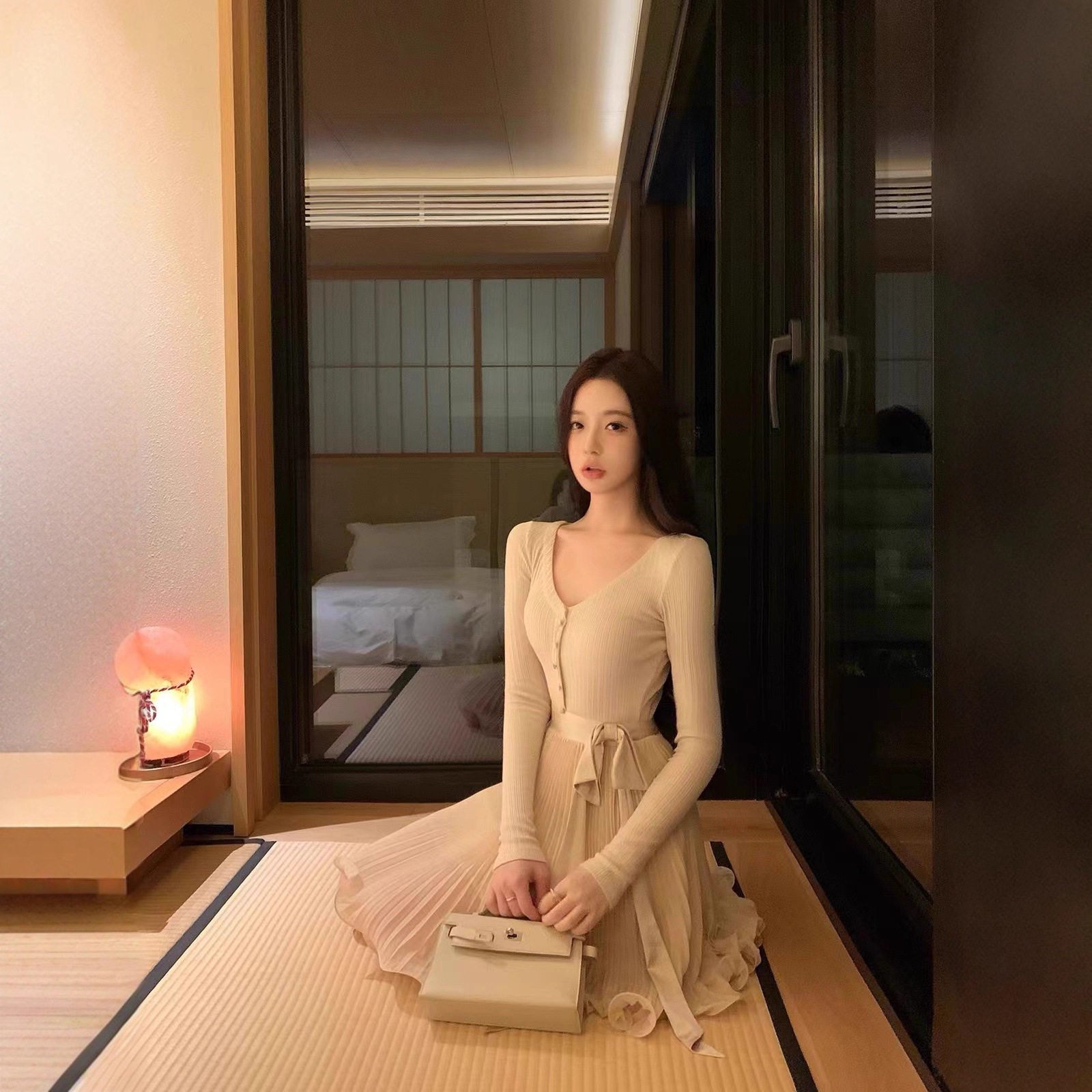 Hotdog 热狗很辣黎夕旧梦精致温柔气质蝴蝶结绑带收腰连衣裙