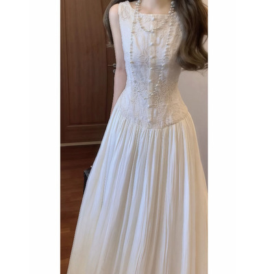 【卢浮美人】重工刺绣设计感背心连衣裙仙气飘飘气质度假风长裙女