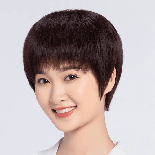 女士假发时尚中老年假发套逼真自然真人发丝短直发全头套遮盖白发