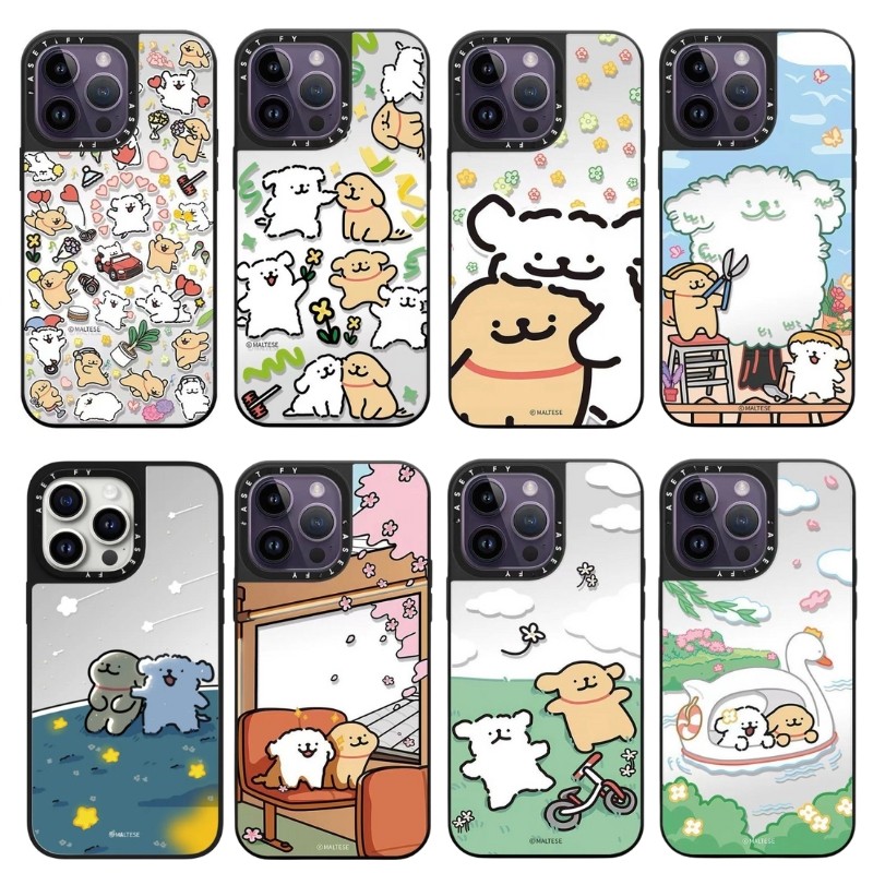 适用于苹果iphone17promax/线条小狗手机壳防摔磁吸镜面magsafe保护套16pro/15/14可爱个性高级感创意