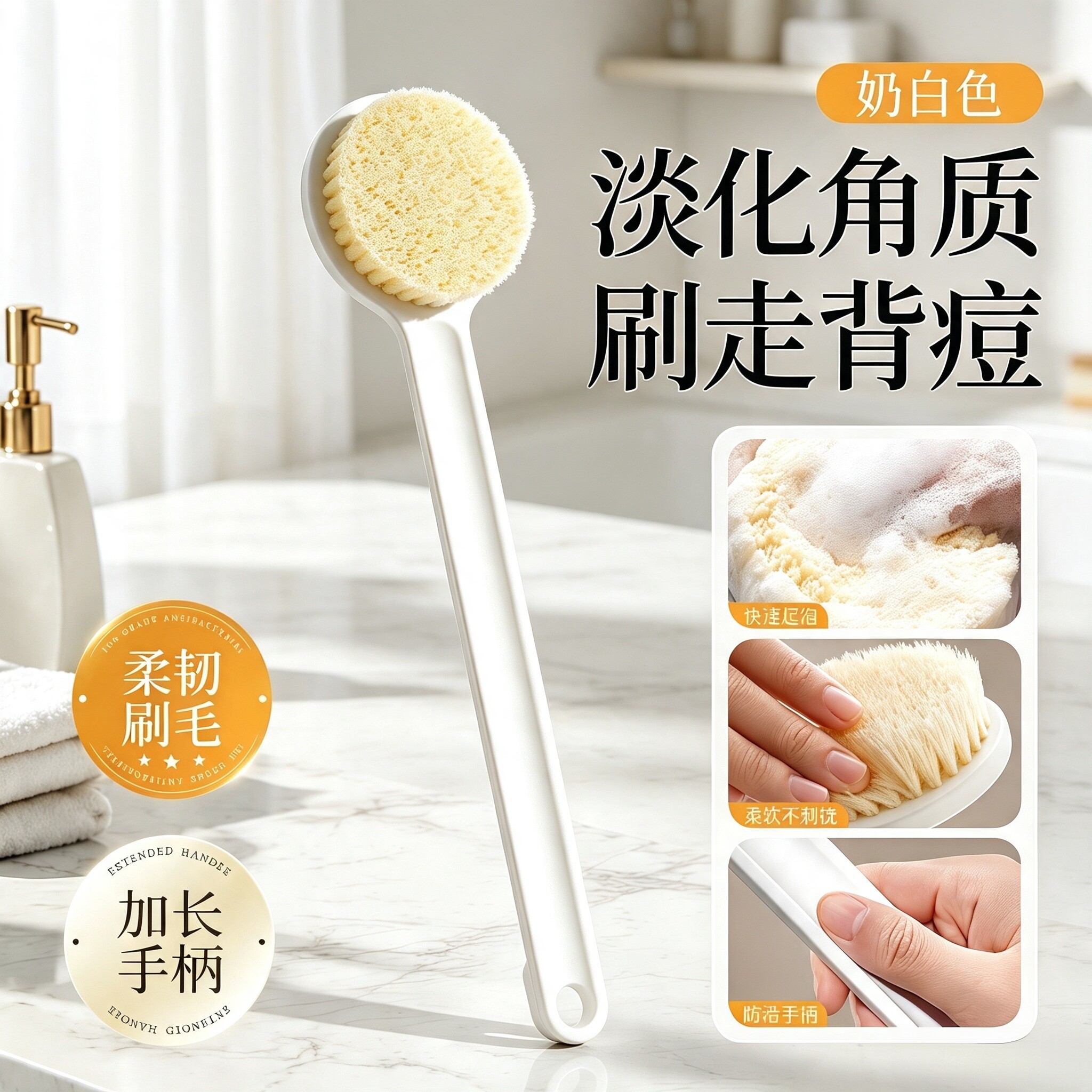 洗澡刷搓澡神器搓背刷磨砂膏后背专用软毛长柄刷子海绵沐浴球强力