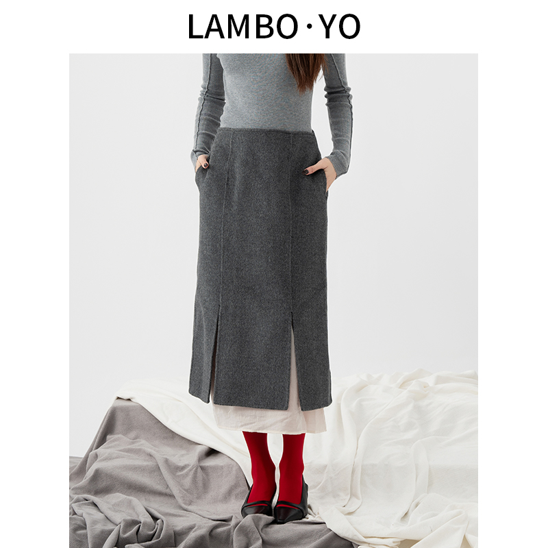 LAMBOYO双面呢气质半身裙