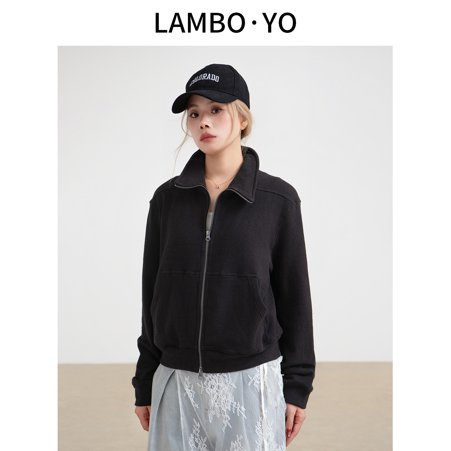 立领休闲正肩短款卫衣