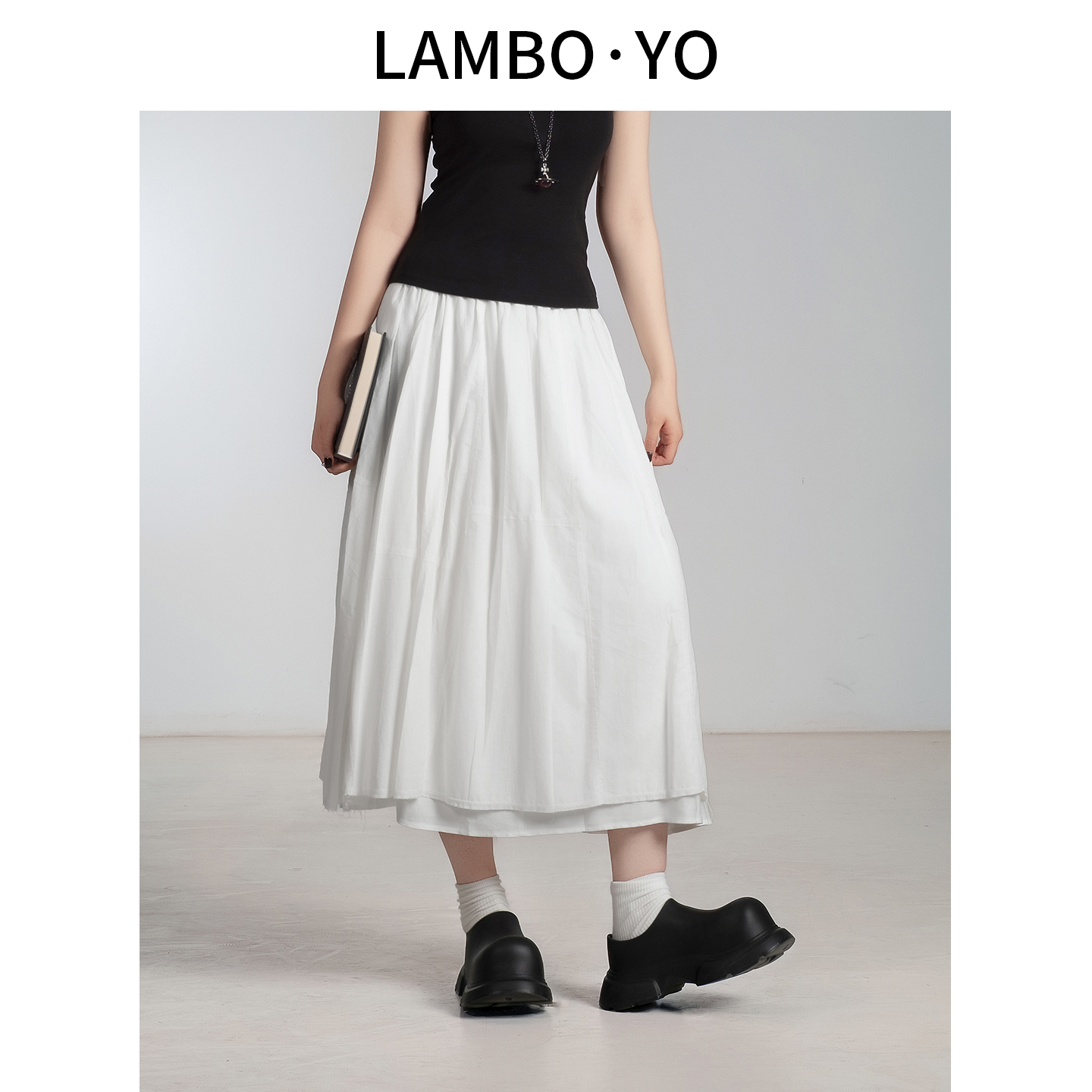 LAMBOYO优雅气质白纱半身裙