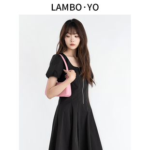 气质淑女裙子 LAMBOYOU领收腰显瘦休闲连衣裙泡泡袖 超划算