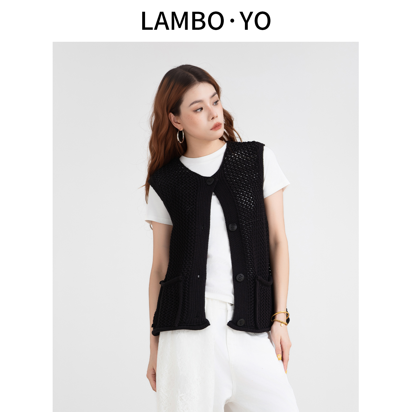 LAMBOYO时尚镂空针织马甲