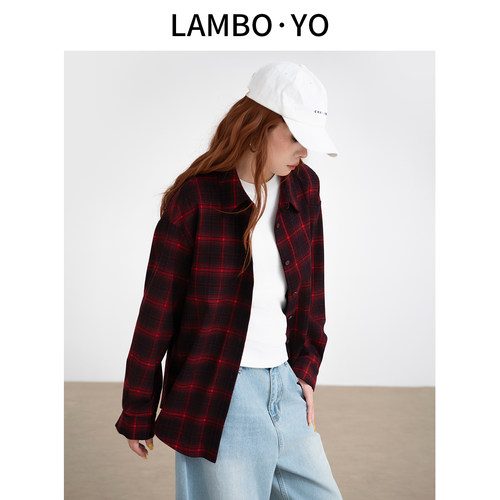 LAMBOYO复古休闲格子衬衫