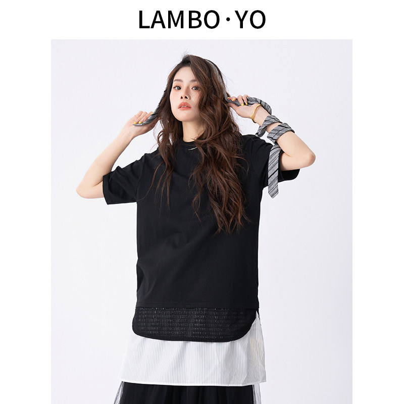 【淡人穿搭】LAMBOYO2025年秋季新款拼接时尚T恤复古时髦短袖女,女装/女士精品,T恤,淘宝优惠券,粉丝福利购,淘宝优惠卷
