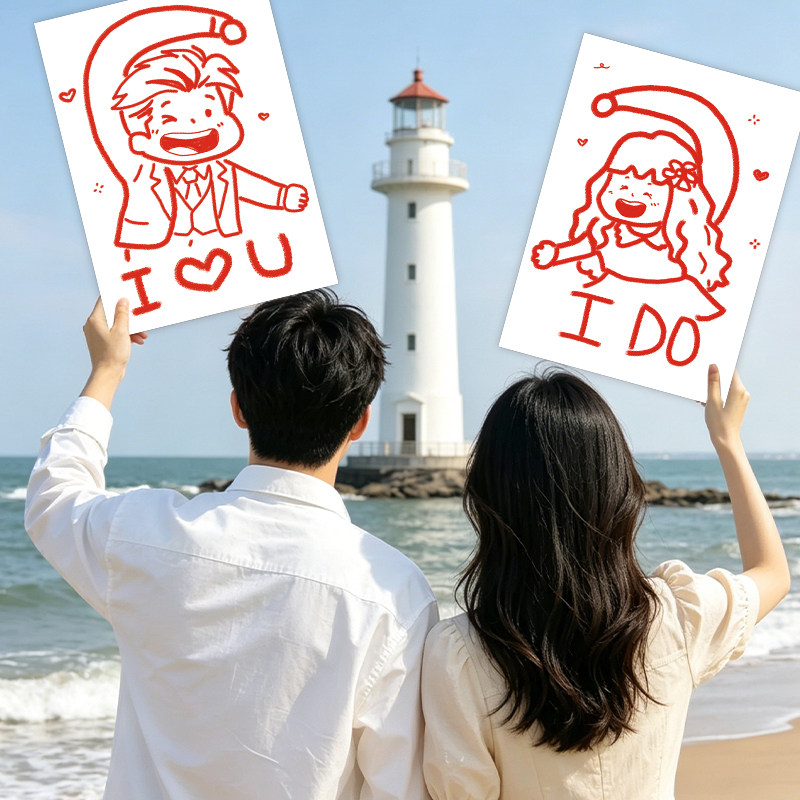 结婚订婚拍照道具领证卡通喜字卡片摆拍神器婚礼求婚领证拍摄手持
