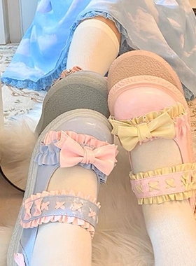 Lolita大头鞋猪腰子圆头厚底基础jk制服鞋蓝色百搭日系可爱皮鞋女