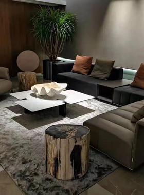 轻奢木化石摆件墩子装饰客厅边几石柱原石高档落地户外椅子装饰品