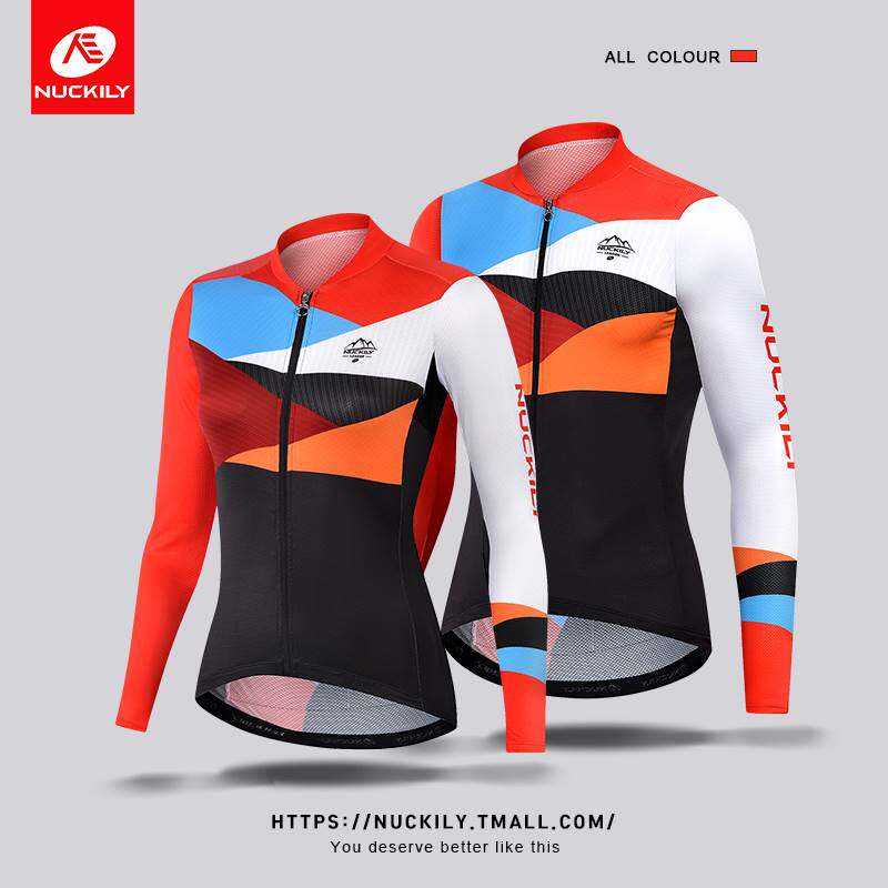NUCKILY专业自行车骑行服男女中国红长袖长裤套装山地公路车装备