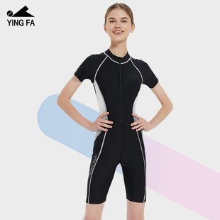 遮肚显瘦夏保守大码 新款 泳装 游泳衣 短袖 英发连体泳衣女五分裤