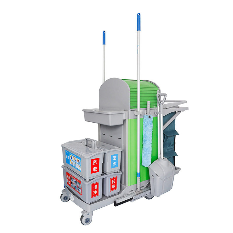 金易洁功能清洁手推车布草车物业商场客房保洁车【下压刹车】