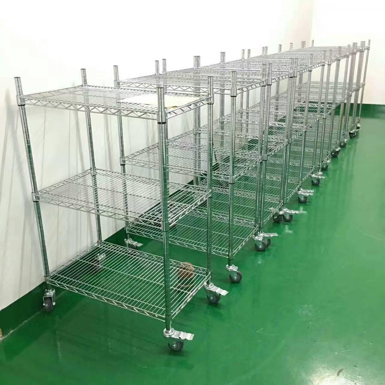 三层镀铬网线带轮货架不锈钢色移动家用置物架线网展示物料架