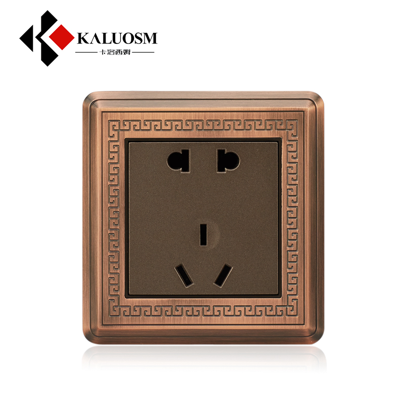 卡洛西姆中式开关USB插座5五孔复古拉丝面板别墅家用86型个性