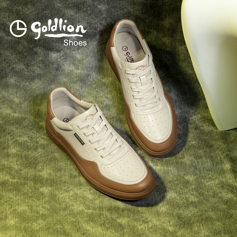 金利来男鞋 2025夏季新款时尚休闲男士真皮透气复古百搭运动板鞋