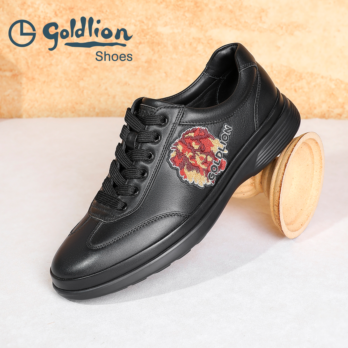 Goldlion/金利来男鞋黑色德训鞋刺绣时尚商务休闲鞋舒适百搭潮鞋