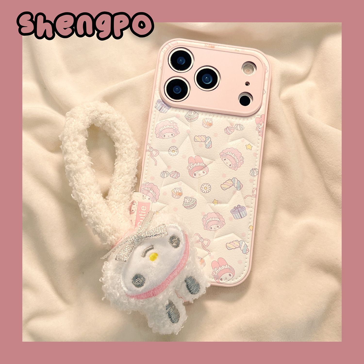 粉色卡通可爱美乐蒂适用苹果手机壳皮质iphone17promax新款17带挂绳16promax防摔15pro硅胶套14Pro女款13全包