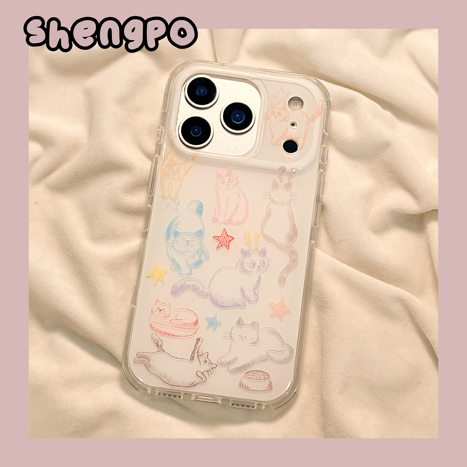 涂鸦卡通彩色猫咪手机壳新款