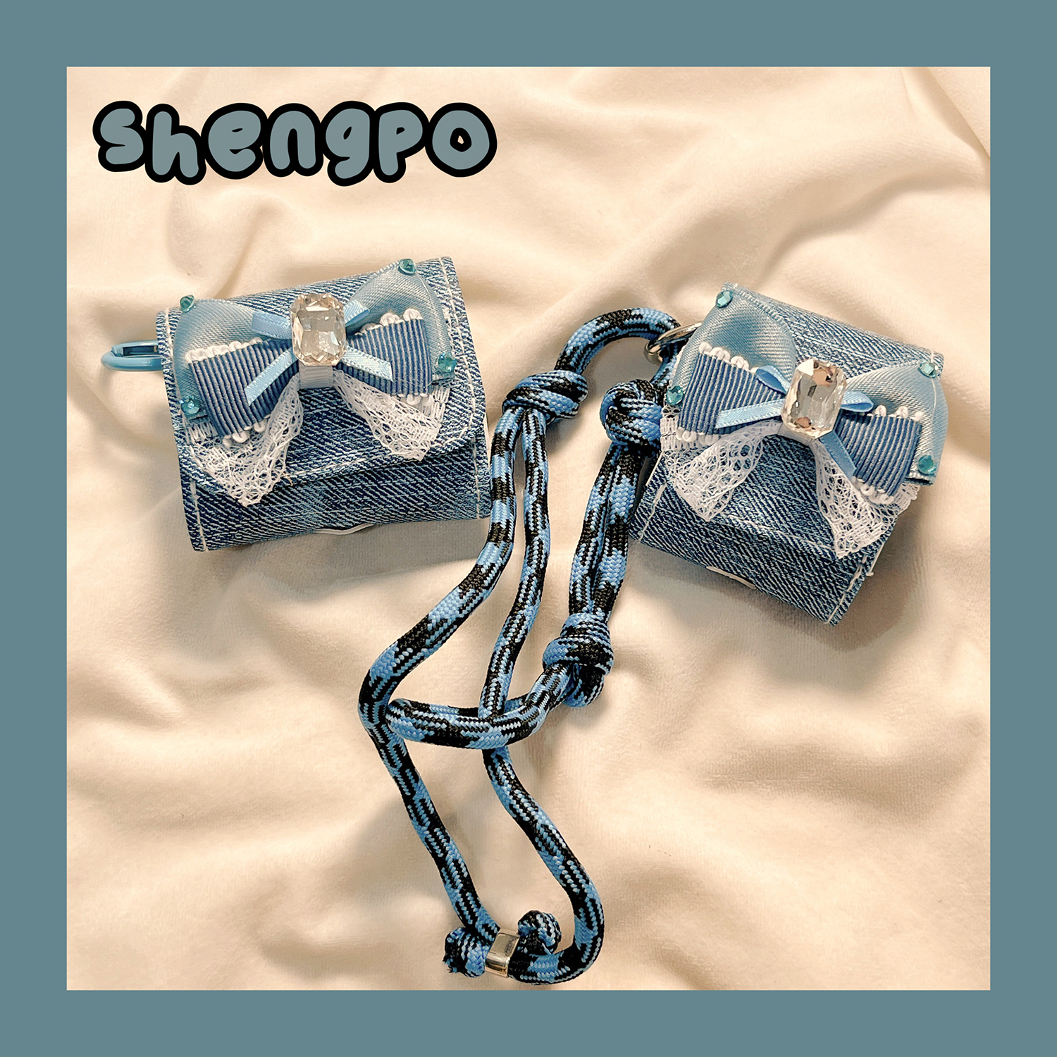 立体蝴蝶结牛仔纹时尚耳机套