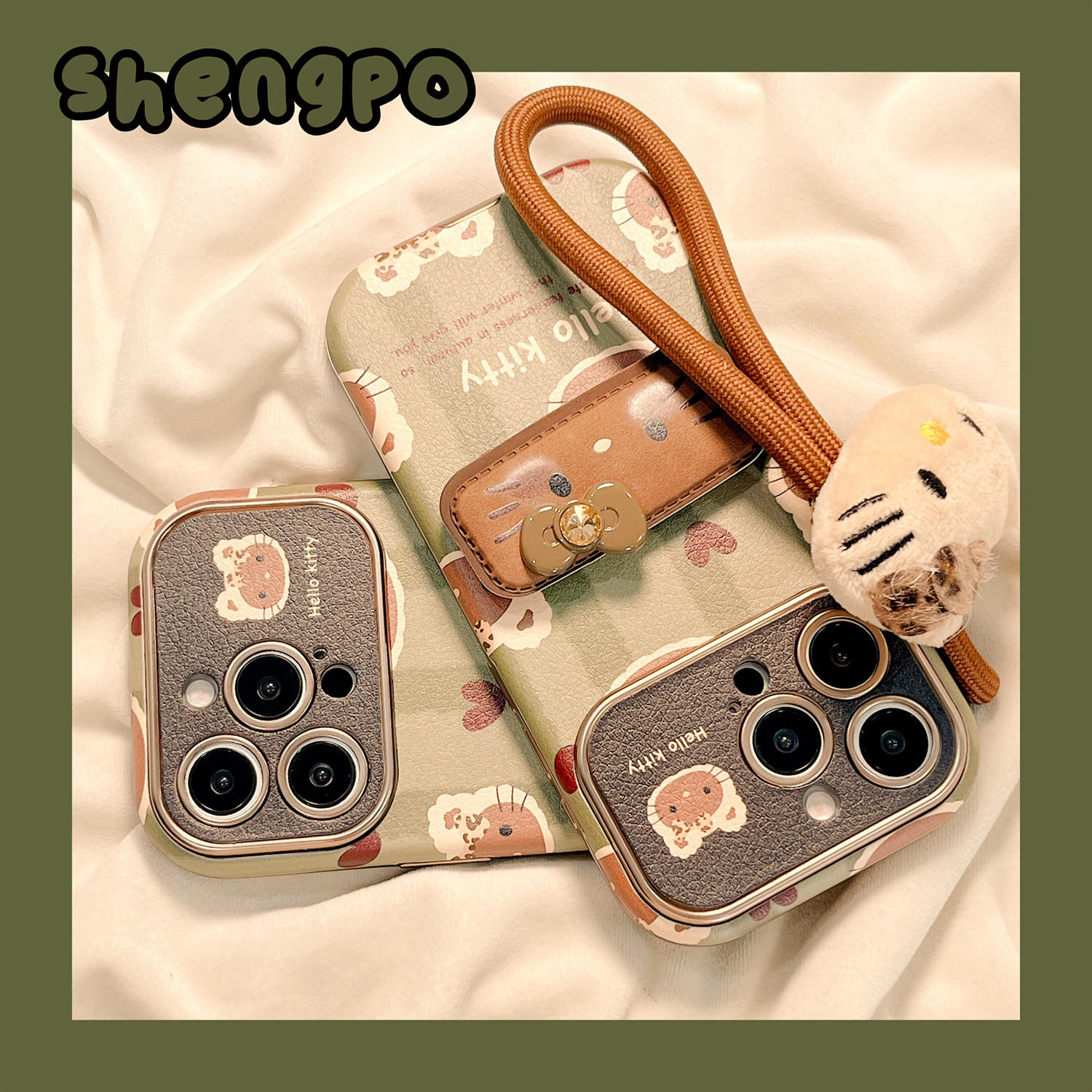 可爱hellokitty爱心手机壳带挂绳