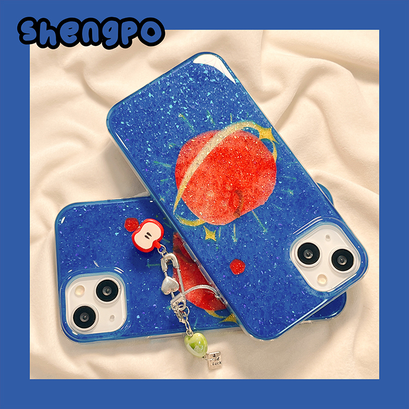 红色苹果闪粉手机壳新款