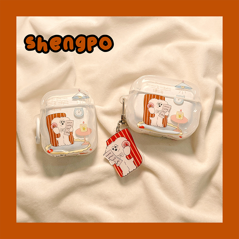 卡通小狗接打电话适用airpodspro2苹果无线蓝牙耳机壳airpods4女新款airpods1/2代有趣的硅胶防摔三代保护套