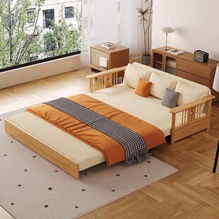 实木沙发床透气棉麻小户型客厅一体两用多功能储物简约现代风沙发