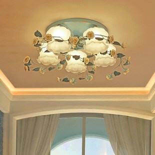 精选美苑田园浪漫温馨花草灯铁艺花草灯公主房卧室灯女孩婚房房吸