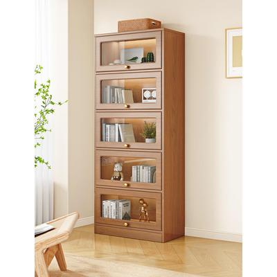 防尘书柜玻璃门实木书架置物架带门落地家用简约客厅展示收纳柜子