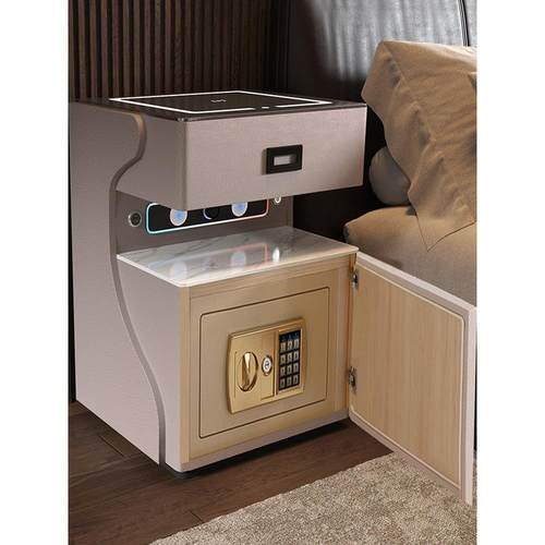 智能床头柜保险箱保险柜一体简约现代无线充电卧室家用免安装实木