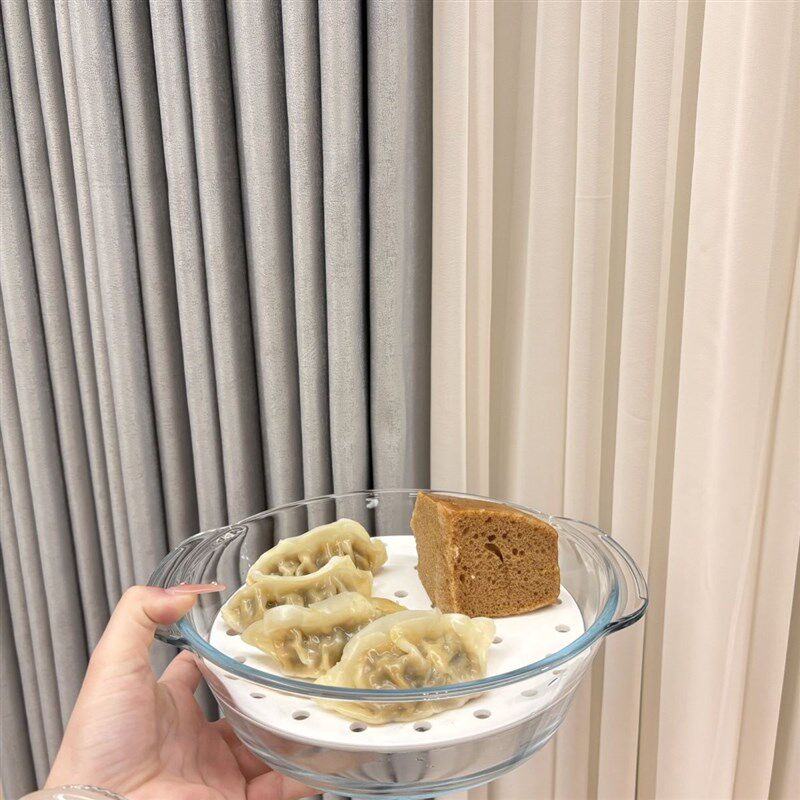 微波炉陶瓷多孔蒸盘耐高温带盖子玻璃碗蒸笼圆形沥水水饺盘蒸格盘